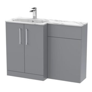 Nuie Arno Satin Grey Floor Standing Unit and Marble Effect Basin