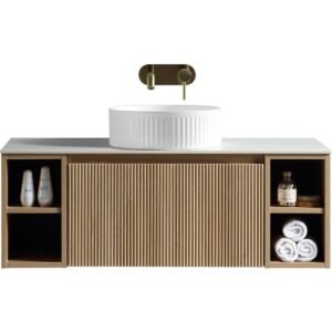 Flauto Country Oak Fluted 1000mm Wall Hung Vanity Unit & Countertop