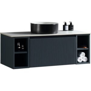 Flauto Midnight Shadow Fluted 1000mm Wall Hung Vanity Unit & Countertop