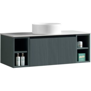 Flauto Smoked Sage Fluted 1000mm Wall Hung Vanity Unit & Countertop