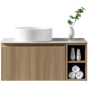 Flauto Country Oak 800mm Offset Wall Hung Vanity Unit & Countertop