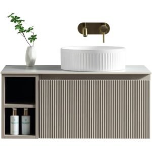 Flauto Soft Coffee 800mm Wall Hung Open & Drawer Vanity Unit & Countertop