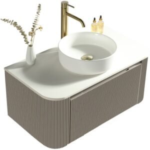 Flauto Curve Soft Coffee Fluted 870mm Wall Hung Vanity Basin Unit With Countertop