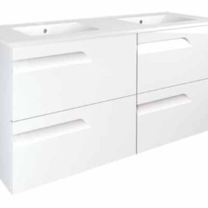 Royo Vitale 1200mm 4 Drawer Wall Unit & Double Square Ceramic Basin in Gloss White