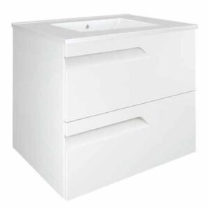 Royo Vitale 600mm 2 Drawer Wall Unit & Square Ceramic Basin in Gloss White