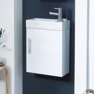 Scudo Lanza 400mm Gloss White Cloakroom Wall Hung Cabinet & Basin