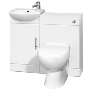 Nuie Sienna 903mm Gloss White Cloakroom Pack Including Basin Unit, WC Unit, Pan & Seat