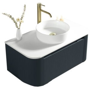 Flauto Curve Midnight Shadow Fluted 870mm Wall Hung Vanity Basin Unit With Countertop