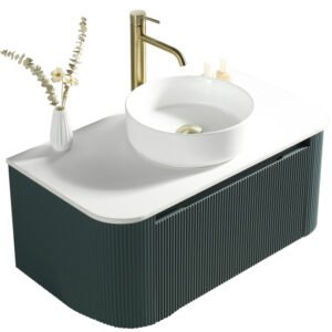 Flauto Curve Smoked Sage Fluted 870mm Wall Hung Vanity Basin Unit With Countertop