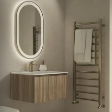 Flauto Country Oak Fluted 800mm Wall Hung Vanity Unit & Matte Basin