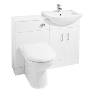 Nuie Saturn 1063mm Gloss White Floor Standing Furniture Pack with Basin, Pan & Soft Close Seat