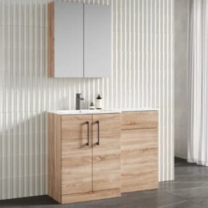 Nuie Arno Bleached Oak Floor Standing Unit and Marble Effect Basin