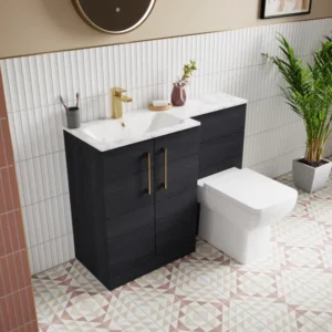 Nuie Arno Charcoal Black Floor Standing Unit and Marble Effect Basin
