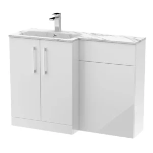 Nuie Arno Gloss White Floor Standing Unit and Marble Effect Basin