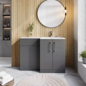 Nuie Arno Satin Grey Right Hand Floor Standing Unit and Stone Basin