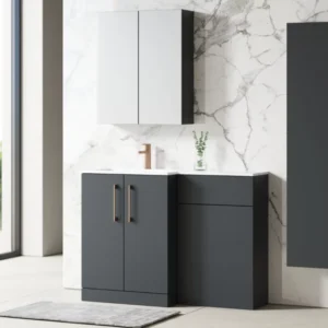 Nuie Arno Soft Black Floor Standing Unit and Marble Effect Basin