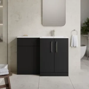 Nuie Arno Soft Black Right Hand Floor Standing Unit and Stone Basin