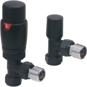 Scudo Black Angled Thermostatic Radiator Valves (Pair)