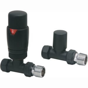 Scudo Black Straight Thermostatic Radiator Valves (Pair)