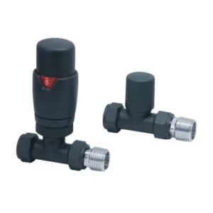 Scudo Carbon Anthracite Straight Thermostatic Radiator Valves