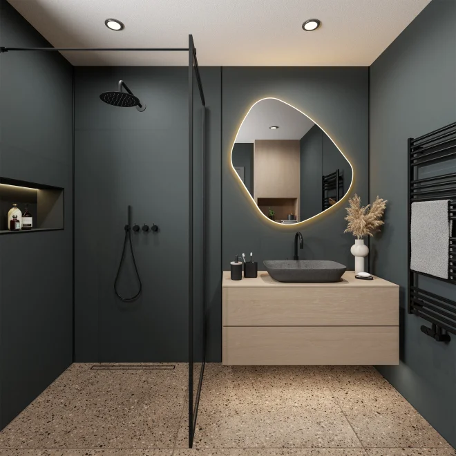 Wetwall Alloy Collection panels fitted grout free bathroom wall